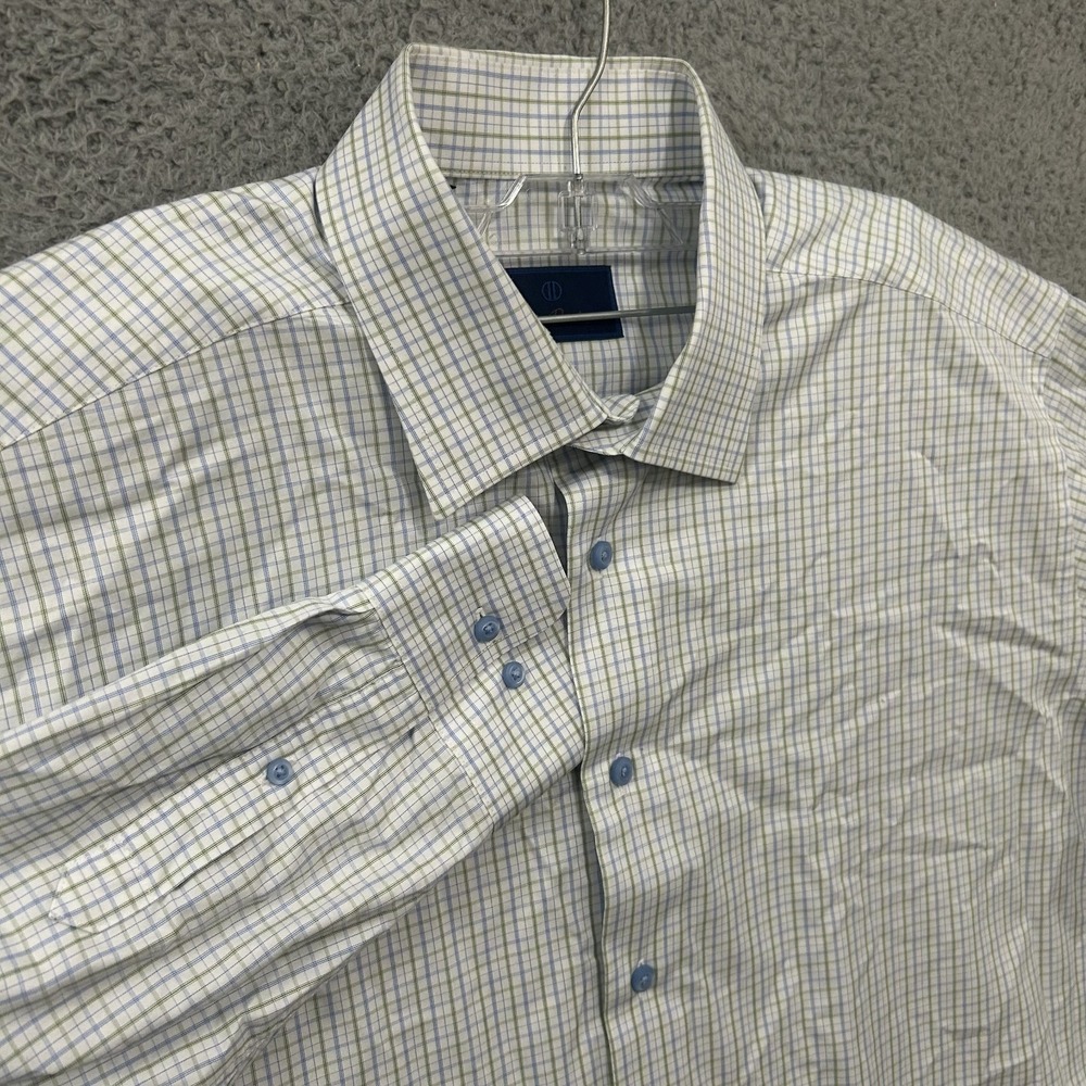 David Donahue Shirt Mens‎ 17.5 White Plaid Long Sleeve Button Up Dress Adult